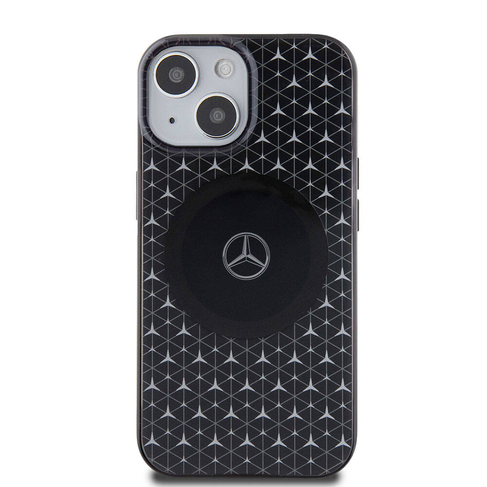 iPhone 15 Kılıf Mercedes Benz Orijinal Lisanslı M-safe Şarj Özellikli Çift Katmanlı Mini Yıldız Desenli Kılıf