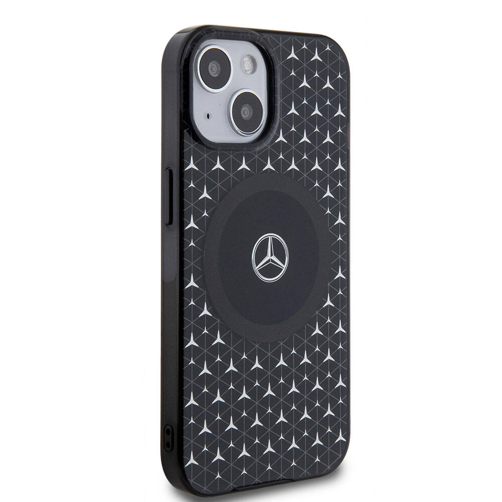 iPhone 15 Kılıf Mercedes Benz Orijinal Lisanslı M-safe Şarj Özellikli Çift Katmanlı Mini Yıldız Desenli Kılıf