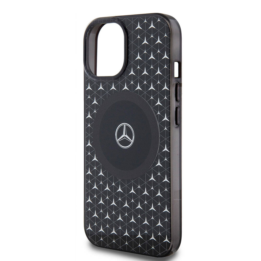 iPhone 15 Kılıf Mercedes Benz Orijinal Lisanslı M-safe Şarj Özellikli Çift Katmanlı Mini Yıldız Desenli Kılıf