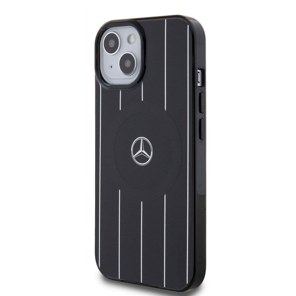 iPhone 15 Kılıf Mercedes Benz Orijinal Lisanslı M-safe Şarj Özellikli Çift Katmanlı Paralel Çizgi Desenli Kılıf