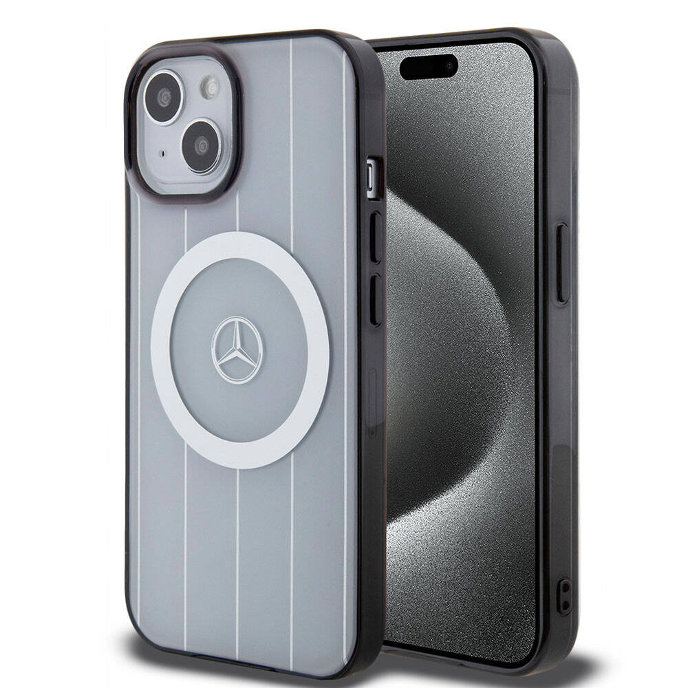 iPhone 15 Kılıf Mercedes Benz Orijinal Lisanslı M-safe Şarj Özellikli Çift Katmanlı Paralel Çizgi Desenli Kılıf