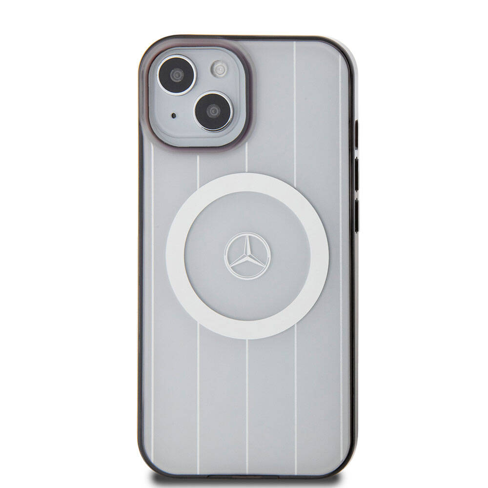 iPhone 15 Kılıf Mercedes Benz Orijinal Lisanslı M-safe Şarj Özellikli Çift Katmanlı Paralel Çizgi Desenli Kılıf