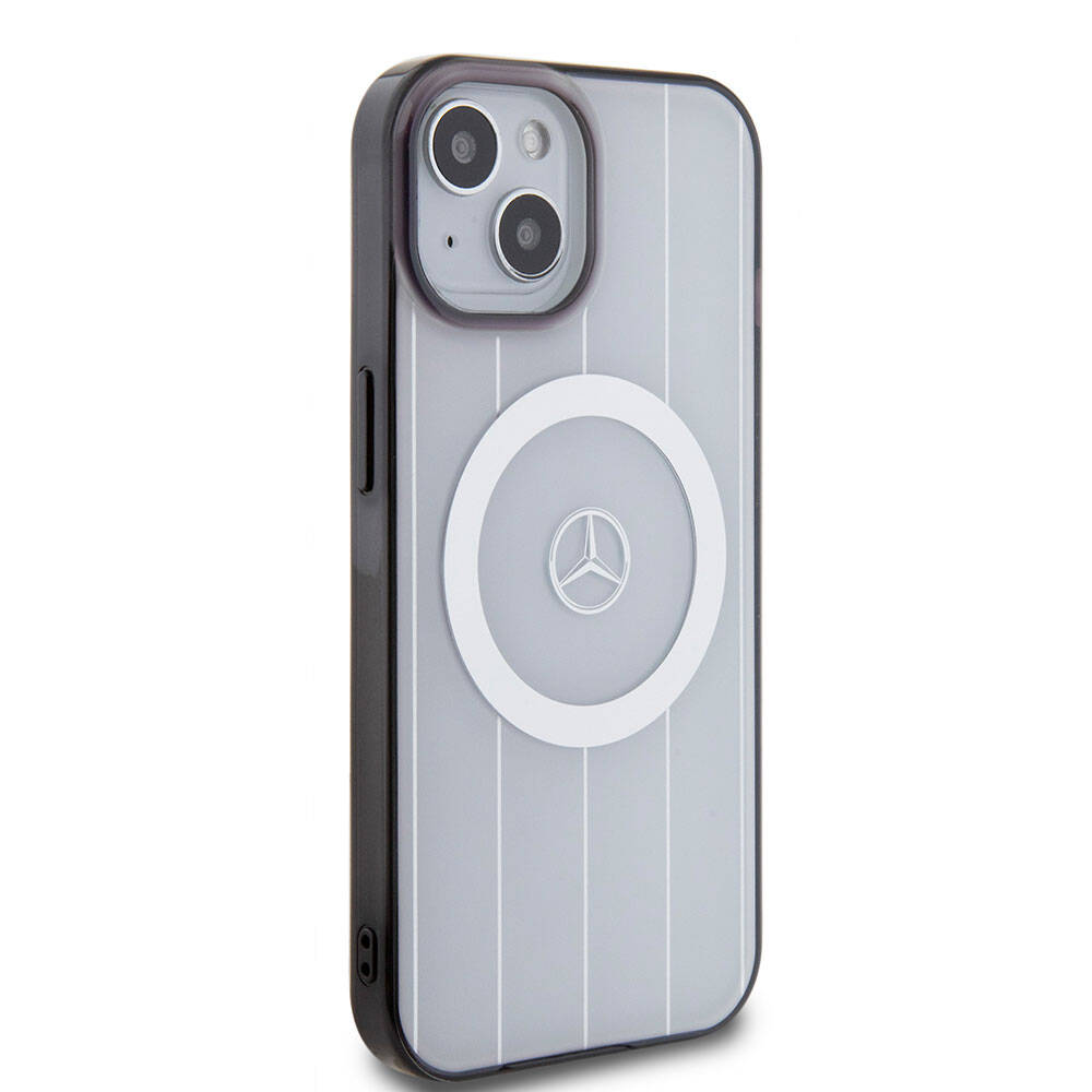 iPhone 15 Kılıf Mercedes Benz Orijinal Lisanslı M-safe Şarj Özellikli Çift Katmanlı Paralel Çizgi Desenli Kılıf