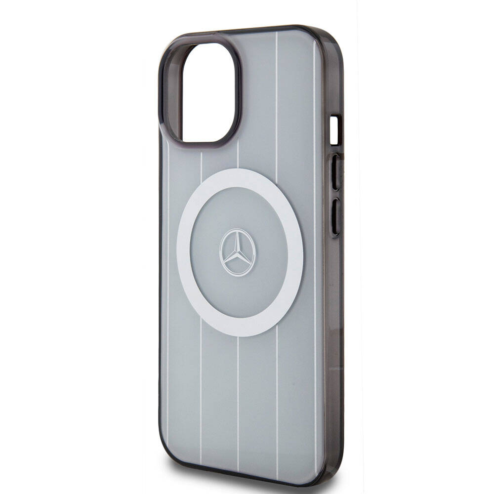 iPhone 15 Kılıf Mercedes Benz Orijinal Lisanslı M-safe Şarj Özellikli Çift Katmanlı Paralel Çizgi Desenli Kılıf