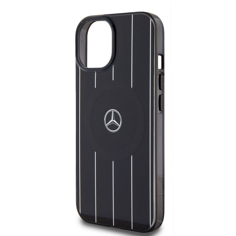 iPhone 15 Kılıf Mercedes Benz orijinal Lisanslı M-safe Şarj Özellikli Çift Katmanlı Paralel Çizgi Desenli Kılıf