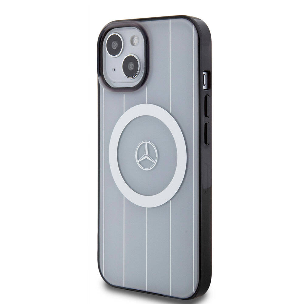 iPhone 15 Kılıf Mercedes Benz orijinal Lisanslı M-safe Şarj Özellikli Çift Katmanlı Paralel Çizgi Desenli Kılıf