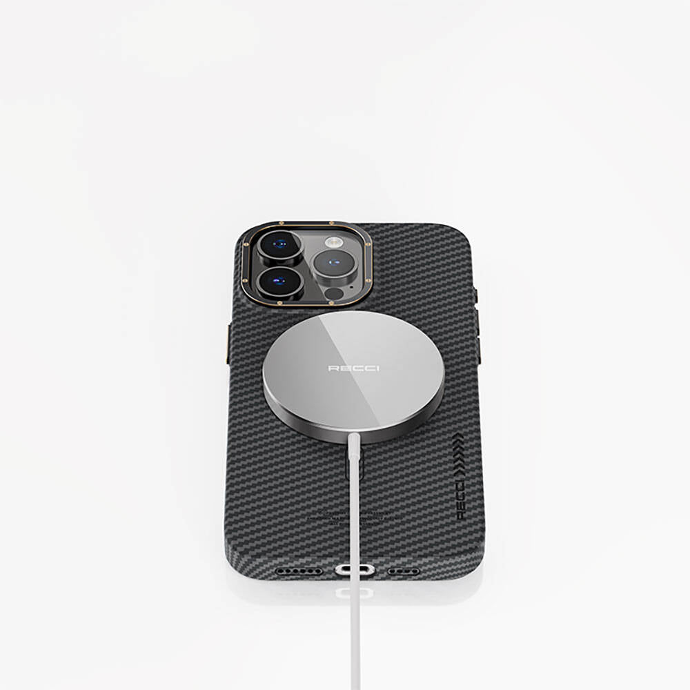 iPhone 15 Kılıf Recci Machinist Serisi M-safe Şarj Özellikli Magnetik Karbon Kılıf