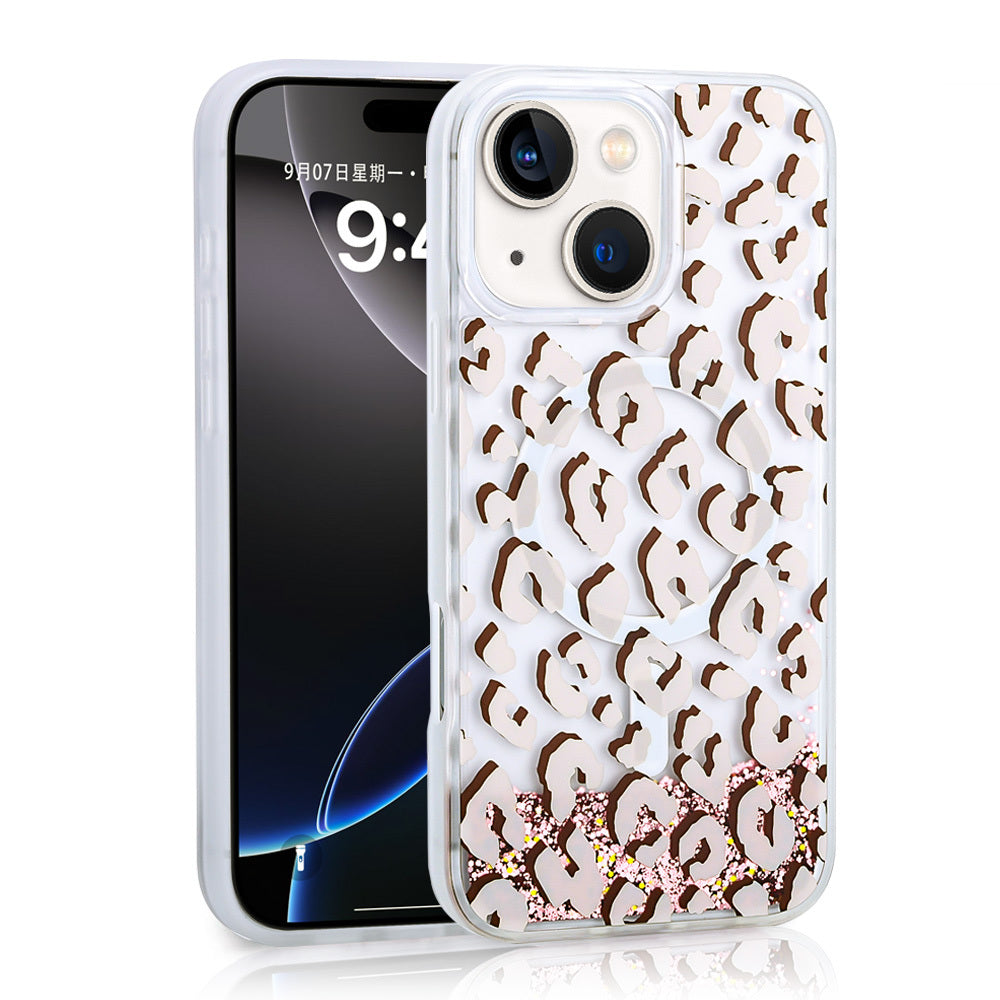 iPhone 15 Kılıf Sıvılı Simli Baskılı Şeffaf Arka Yüzey Zore Mossa Silikon Kılıf