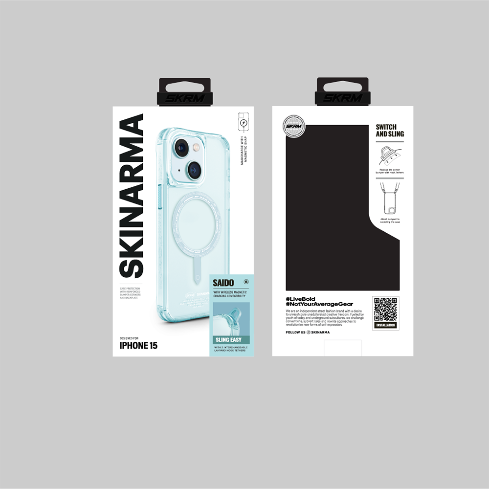 iPhone 15 Kılıf SkinArma Şeffaf Airbag Tasarımlı M-safe Şarj Özellikli Saido Kılıf
