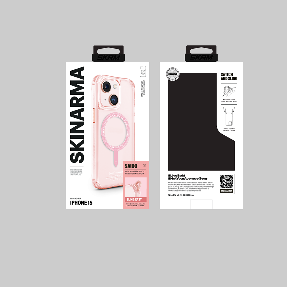 iPhone 15 Kılıf SkinArma Şeffaf Airbag Tasarımlı M-safe Şarj Özellikli Saido Kılıf