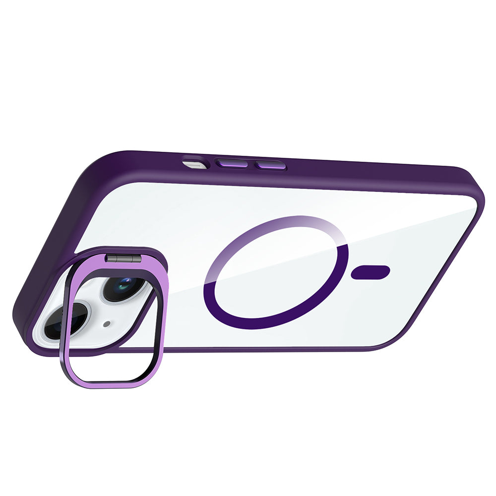 iPhone 15 Kılıf Standlı ve Kamera Lens Hediyeli M-Safe Şarj Özellikli Zore Etro Kılıf