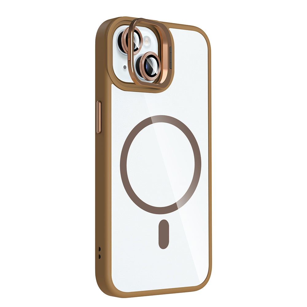 iPhone 15 Kılıf Standlı ve Kamera Lens Hediyeli M-Safe Şarj Özellikli Zore Etro Kılıf