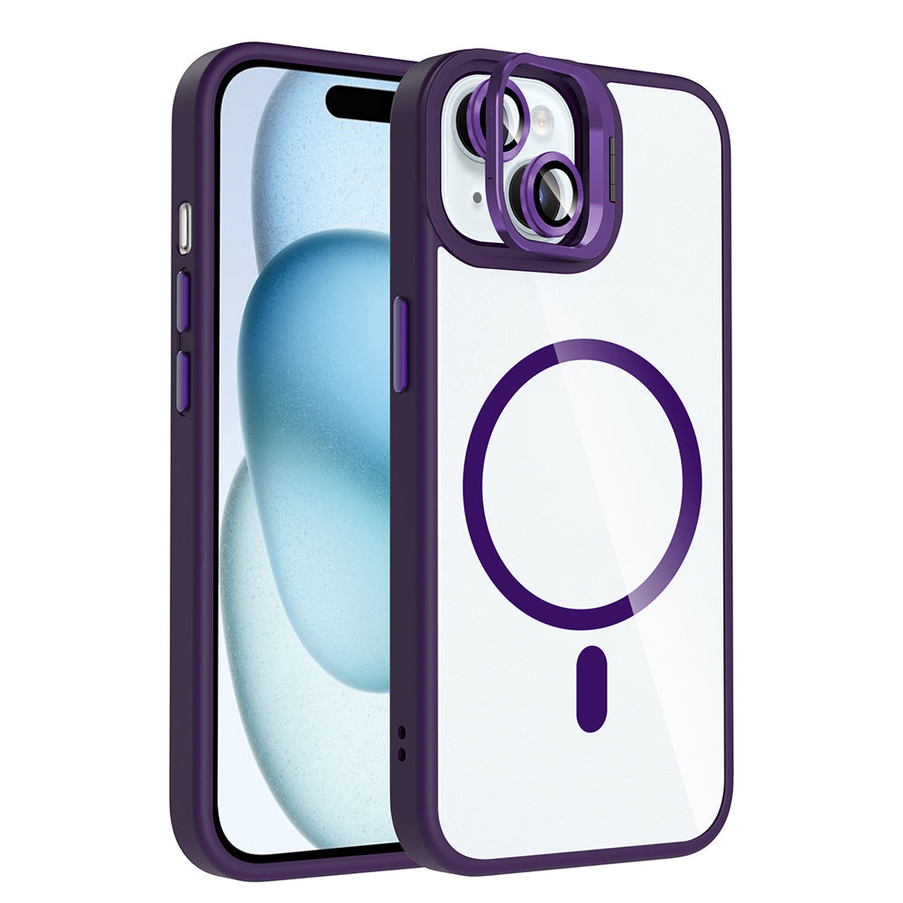 iPhone 15 Kılıf Standlı ve Kamera Lens Hediyeli M-Safe Şarj Özellikli Zore Etro Kılıf