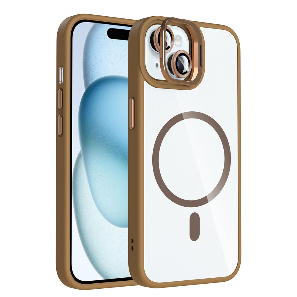 iPhone 15 Kılıf Standlı ve Kamera Lens Hediyeli M-Safe Şarj Özellikli Zore Etro Kılıf