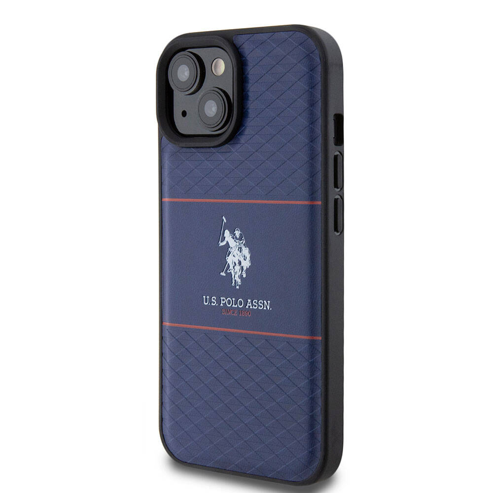 iPhone 15 Kılıf U.S. Polo Assn. Orijinal Lisanslı Deri Şeritli Logo Dizayn Kılıf