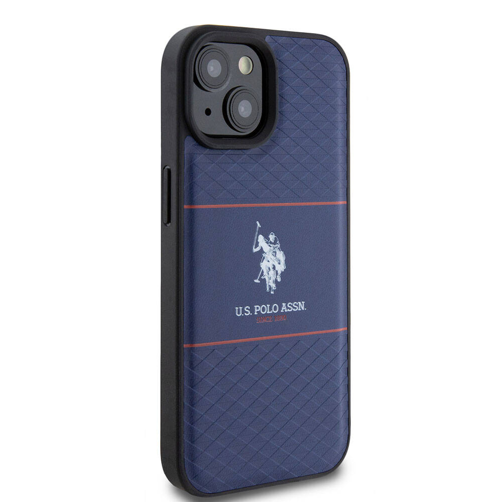 iPhone 15 Kılıf U.S. Polo Assn. Orijinal Lisanslı Deri Şeritli Logo Dizayn Kılıf