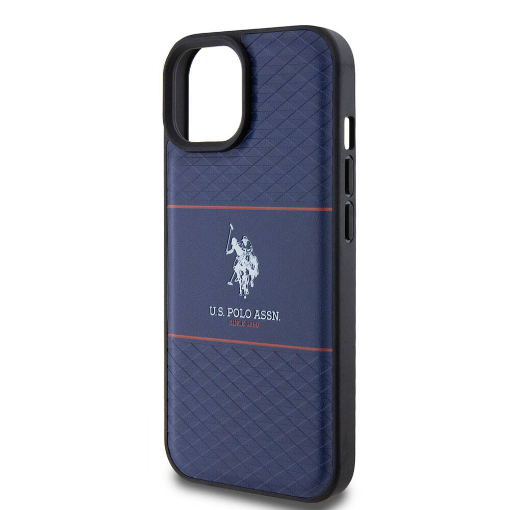 iPhone 15 Kılıf U.S. Polo Assn. Orijinal Lisanslı Deri Şeritli Logo Dizayn Kılıf