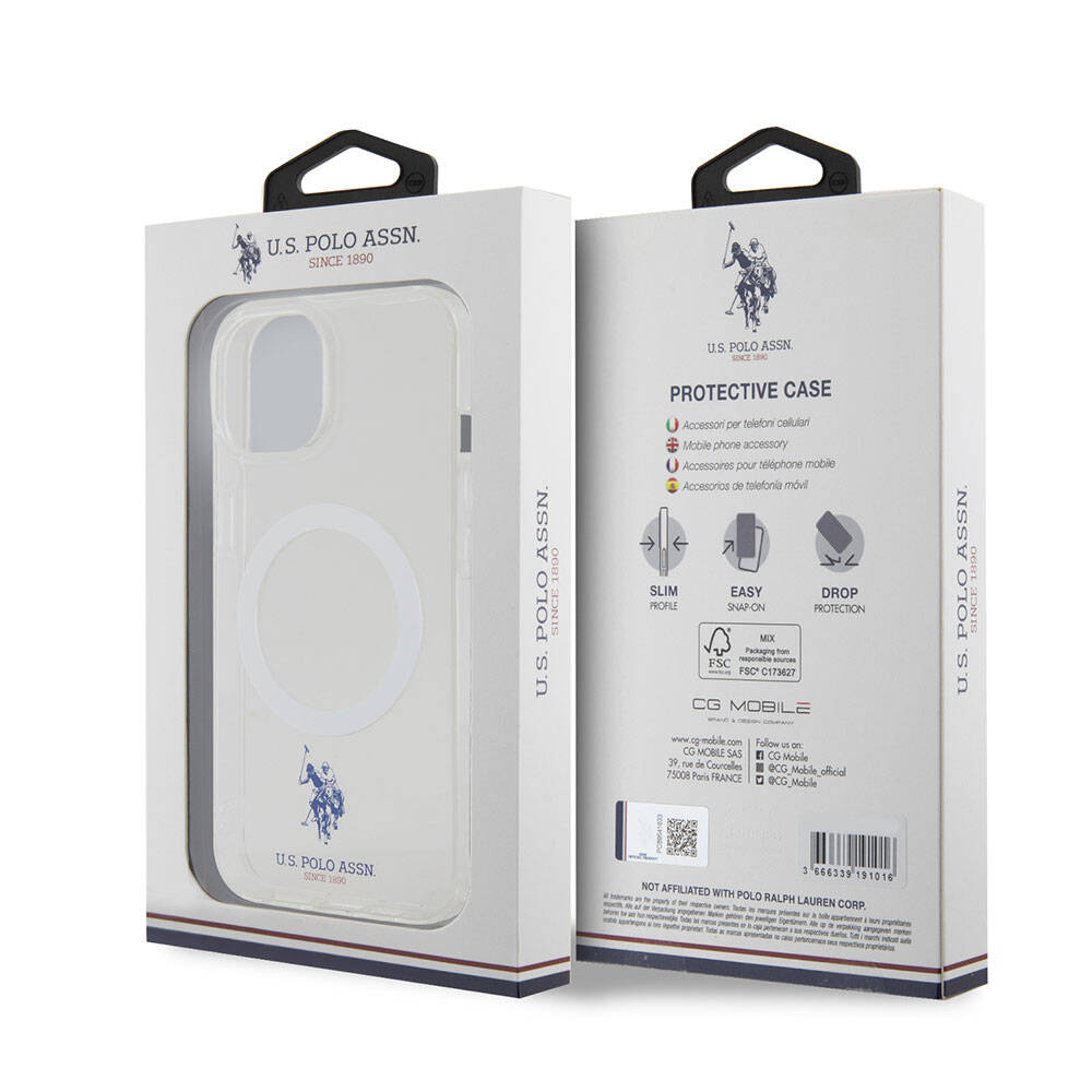 iPhone 15 Kılıf U.S. Polo Assn. Orijinal Lisanslı M-safe Şarj Özellikli Transparan Tasarım Kılıf
