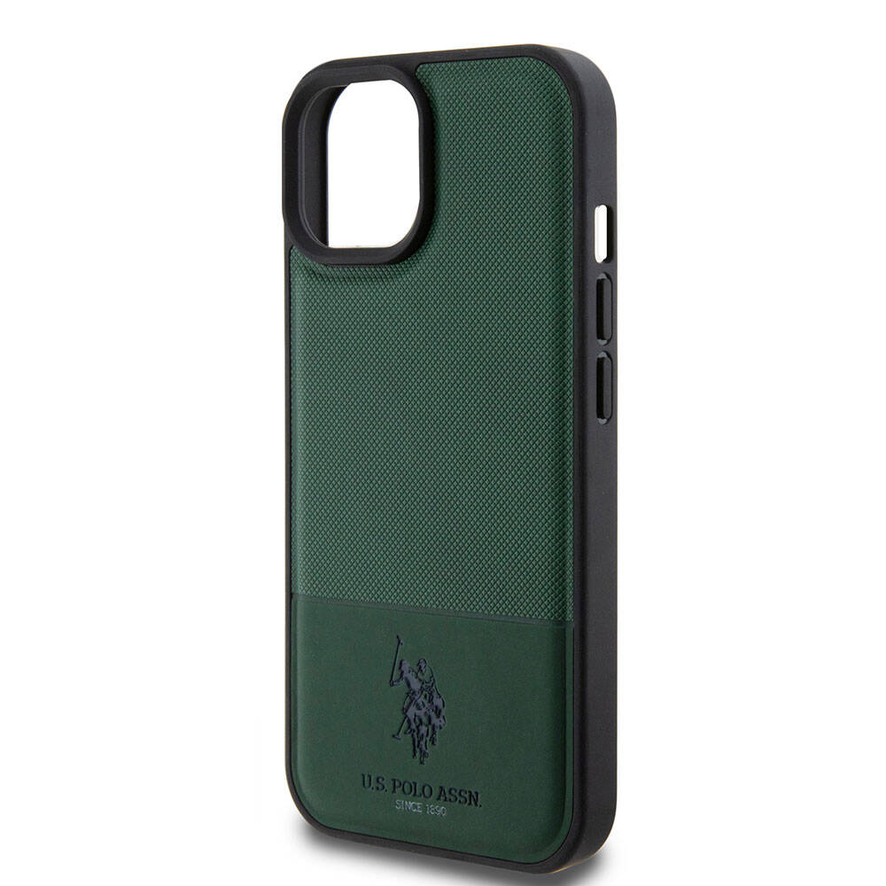 iPhone 15 Kılıf U.S. Polo Assn. Orijinal Lisanslı Suni Deri Arka Yüzey Baskı Logolu Örgü Desenli Kılıf