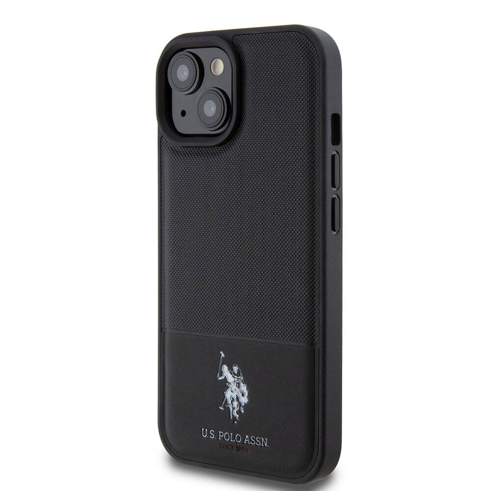 iPhone 15 Kılıf U.S. Polo Assn. Orijinal Lisanslı Suni Deri Arka Yüzey Baskı Logolu Örgü Desenli Kılıf