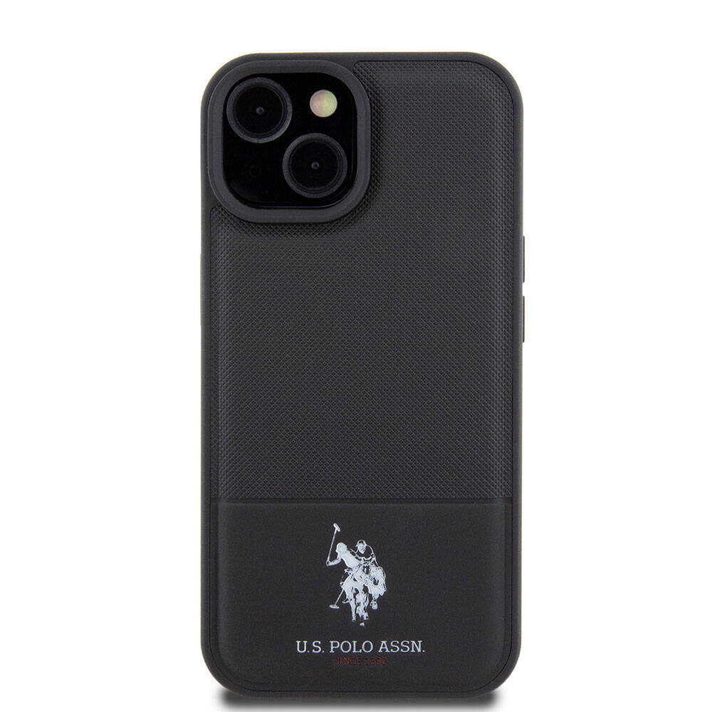 iPhone 15 Kılıf U.S. Polo Assn. Orijinal Lisanslı Suni Deri Arka Yüzey Baskı Logolu Örgü Desenli Kılıf