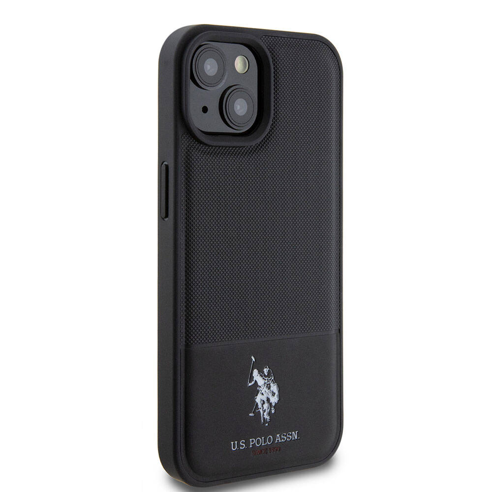 iPhone 15 Kılıf U.S. Polo Assn. Orijinal Lisanslı Suni Deri Arka Yüzey Baskı Logolu Örgü Desenli Kılıf