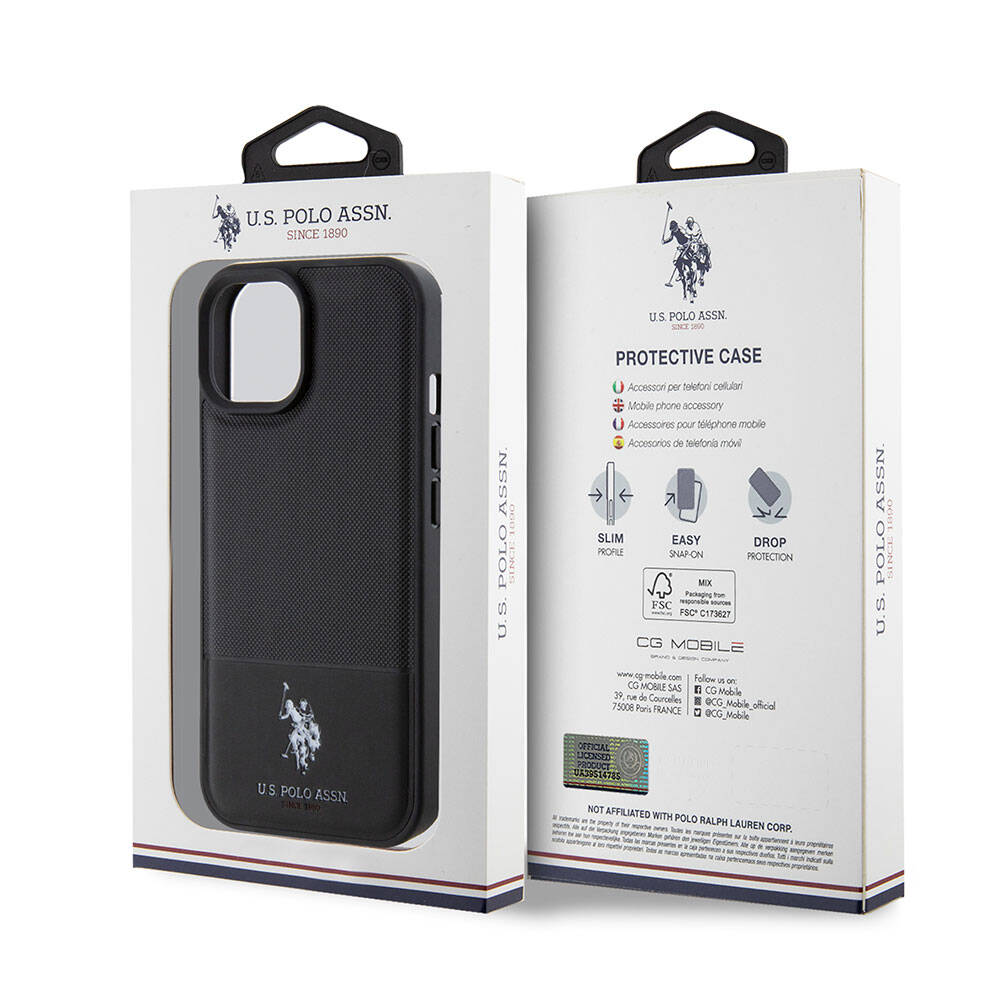 iPhone 15 Kılıf U.S. Polo Assn. Orijinal Lisanslı Suni Deri Arka Yüzey Baskı Logolu Örgü Desenli Kılıf