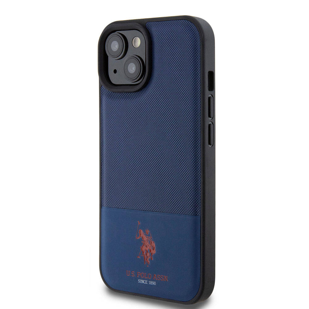 iPhone 15 Kılıf U.S. Polo Assn. Orijinal Lisanslı Suni Deri Arka Yüzey Baskı Logolu Örgü Desenli Kılıf