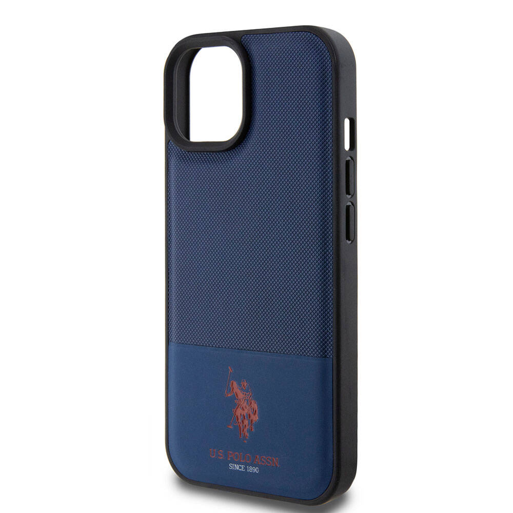iPhone 15 Kılıf U.S. Polo Assn. Orijinal Lisanslı Suni Deri Arka Yüzey Baskı Logolu Örgü Desenli Kılıf