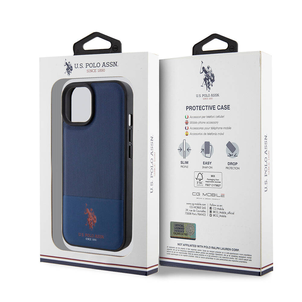 iPhone 15 Kılıf U.S. Polo Assn. Orijinal Lisanslı Suni Deri Arka Yüzey Baskı Logolu Örgü Desenli Kılıf
