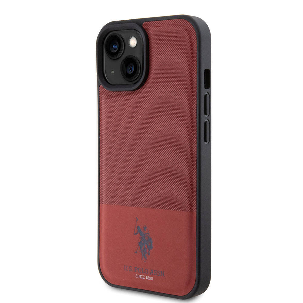 iPhone 15 Kılıf U.S. Polo Assn. Orijinal Lisanslı Suni Deri Arka Yüzey Baskı Logolu Örgü Desenli Kılıf