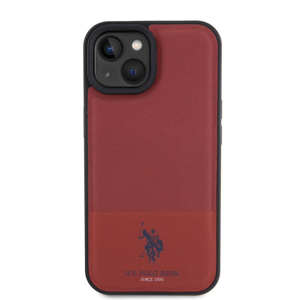 iPhone 15 Kılıf U.S. Polo Assn. Orijinal Lisanslı Suni Deri Arka Yüzey Baskı Logolu Örgü Desenli Kılıf