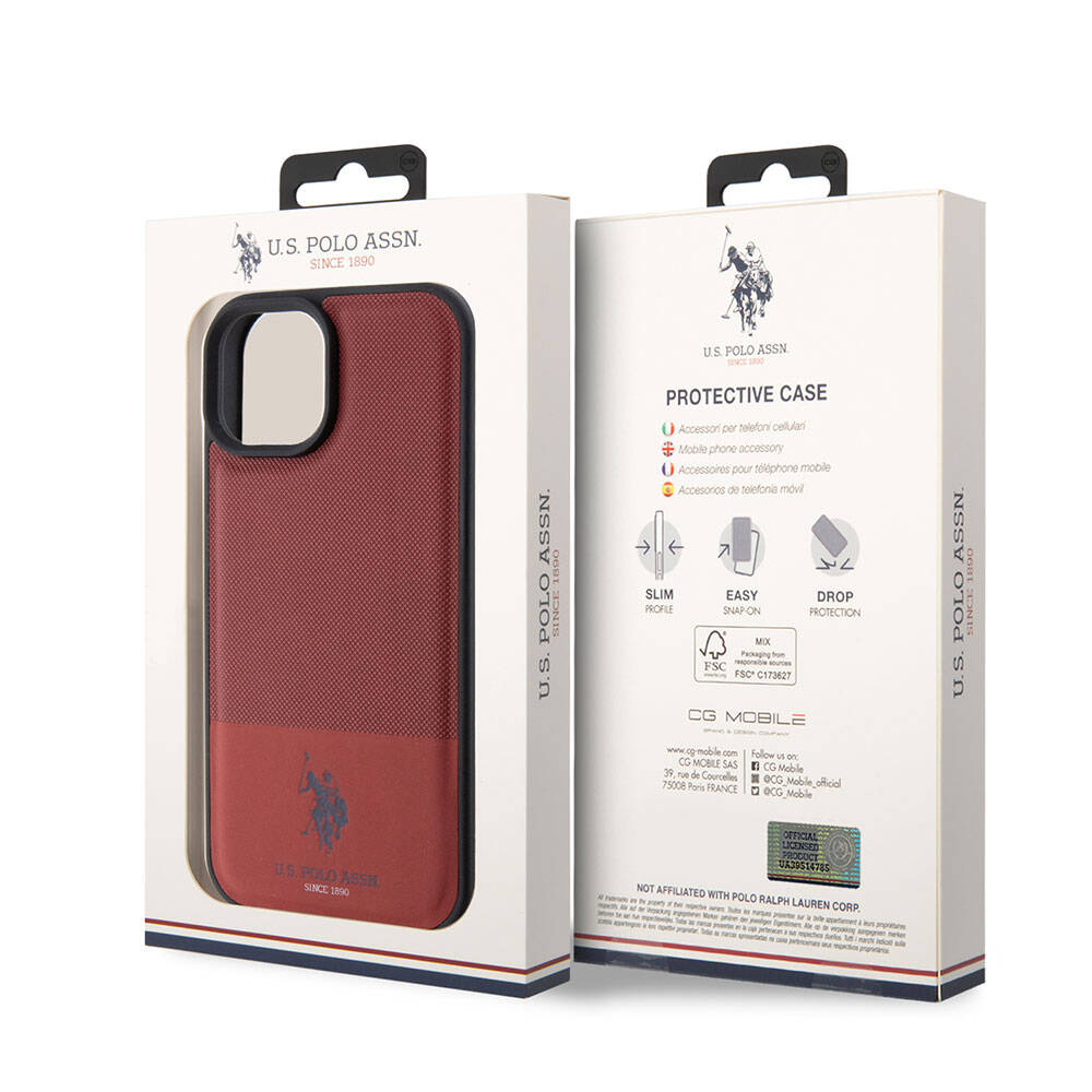 iPhone 15 Kılıf U.S. Polo Assn. Orijinal Lisanslı Suni Deri Arka Yüzey Baskı Logolu Örgü Desenli Kılıf