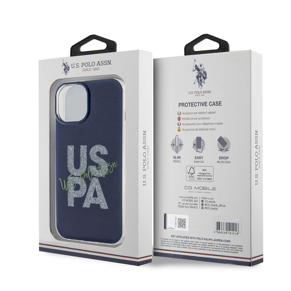 iPhone 15 Kılıf U.S. Polo Assn. orijinal Lisanslı Simli Parlak Alfabe Tasarım Kılıf