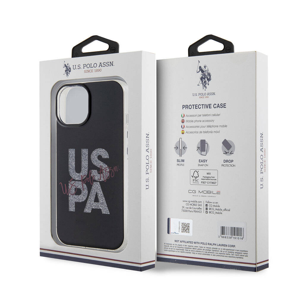 iPhone 15 Kılıf U.S. Polo Assn. orijinal Lisanslı Simli Parlak Alfabe Tasarım Kılıf