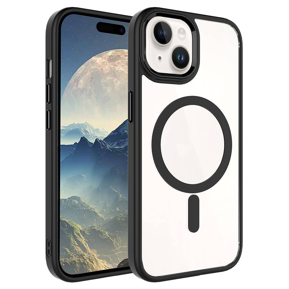 iPhone 15 Kılıf Wireless Şarj Özellikli Zore Krom M-safe Silikon Kılıf