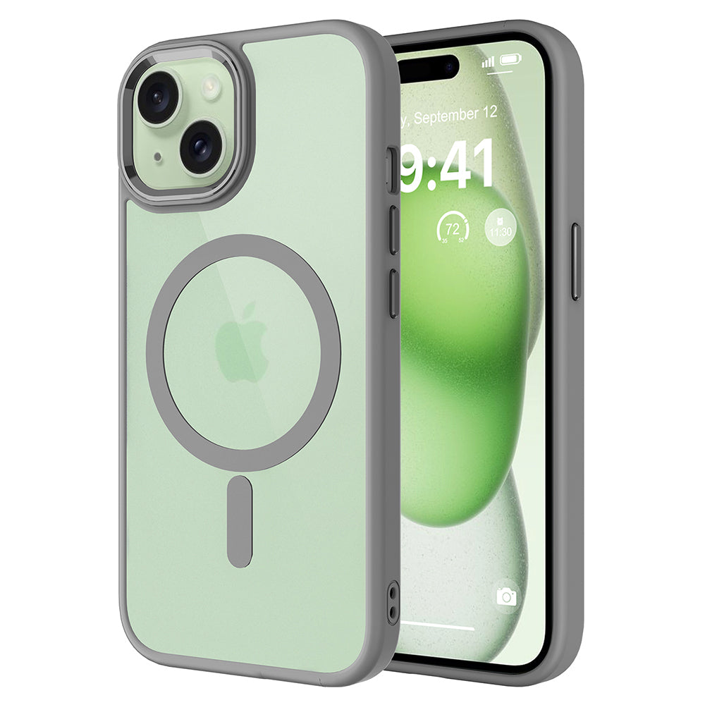 iPhone 15 Kılıf Wireless Şarj Özellikli Zore Krom M-safe Silikon Kılıf