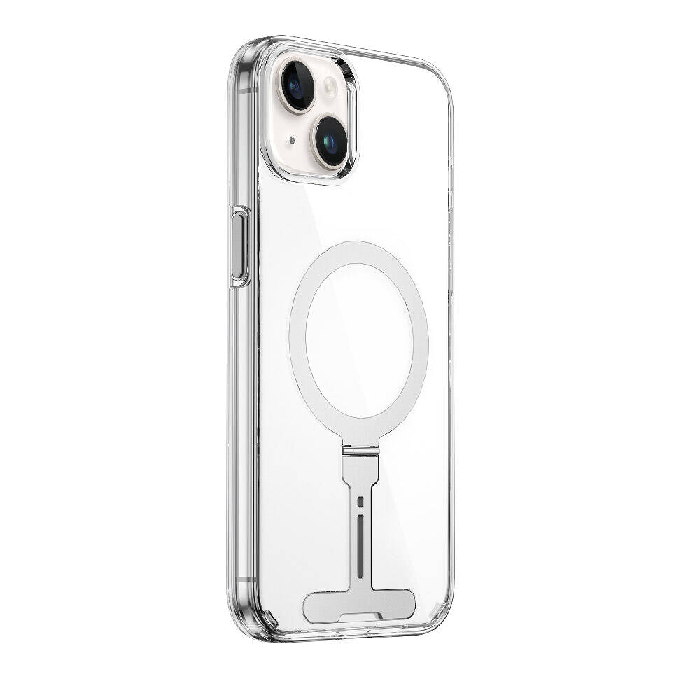 iPhone 15 Kılıf Wiwu FYY-014 M-safe Şarj Özellikli Alüminyum Alaşım Metal Standlı Şeffaf Kılıf