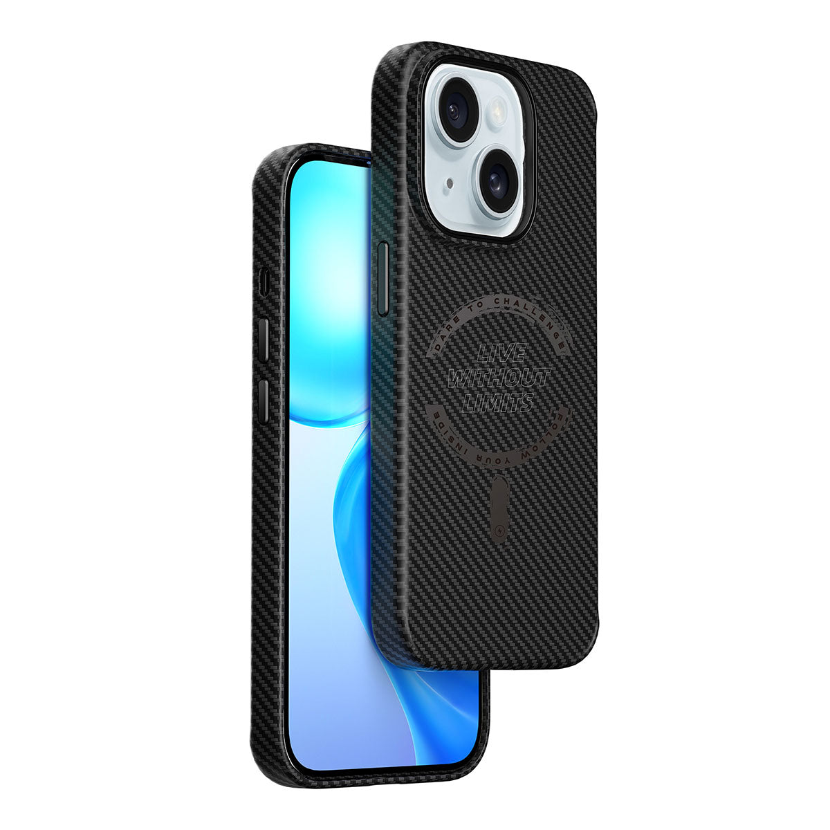 iPhone 15 Kılıf Wiwu LCC-107 Karbon Fiber M-safe Şarj Özellikli Kamera Korumalı Kabon Kılıf
