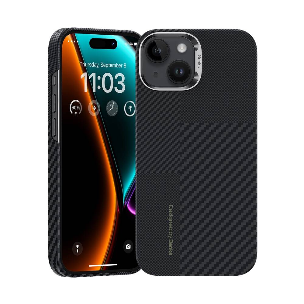 iPhone 15 M-safe Şarj Özellikli Karbon Fiber Benks Montage ArmorAir Kevlar Kılıf