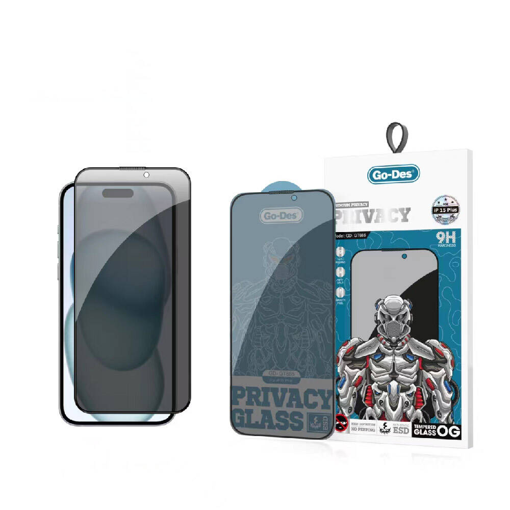 iPhone 15 Plus Go Des 9D Full Cover Privacy Temperli Cam Ekran Koruyucu