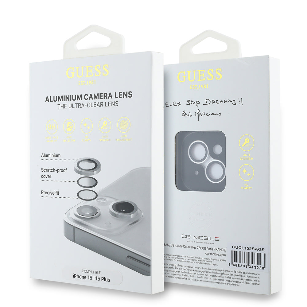 iPhone 15 Plus Guess Orijinal Lisanslı Metal Kamera Lens Koruyucu