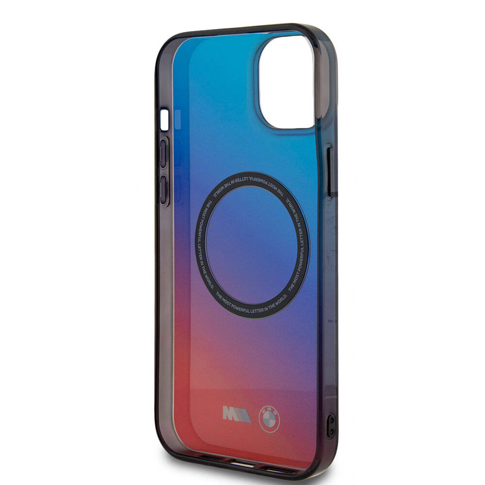 iPhone 15 Plus Kılıf BMW M-safe Şarj Özellikli Transparan Renk Geçişli Dizayn Orijinal Lisanslı Kılıf