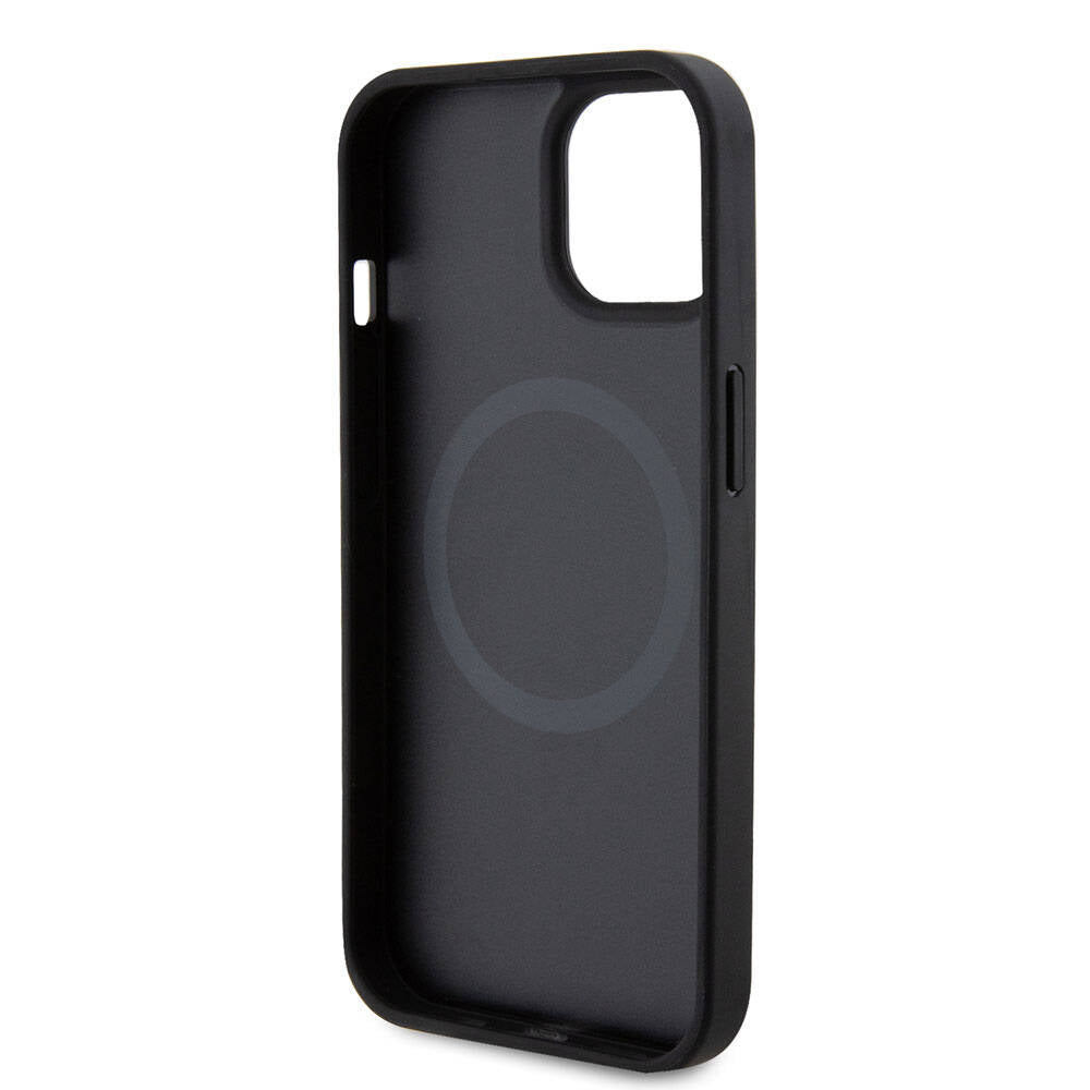 iPhone 15 Plus Kılıf Ferrari Orijinal Lisanslı M-safe Şarj Özellikli Metal Logolu PU Karbon Kılıf