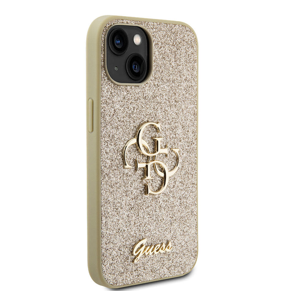 iPhone 15 Plus Kılıf Guess Orijinal Lisanslı 4G Büyük Metal Logolu Glitter Kılıf