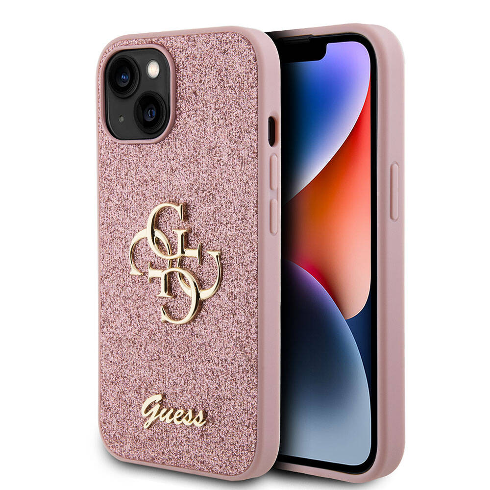 iPhone 15 Plus Kılıf Guess Orijinal Lisanslı 4G Büyük Metal Logolu Glitter Kılıf