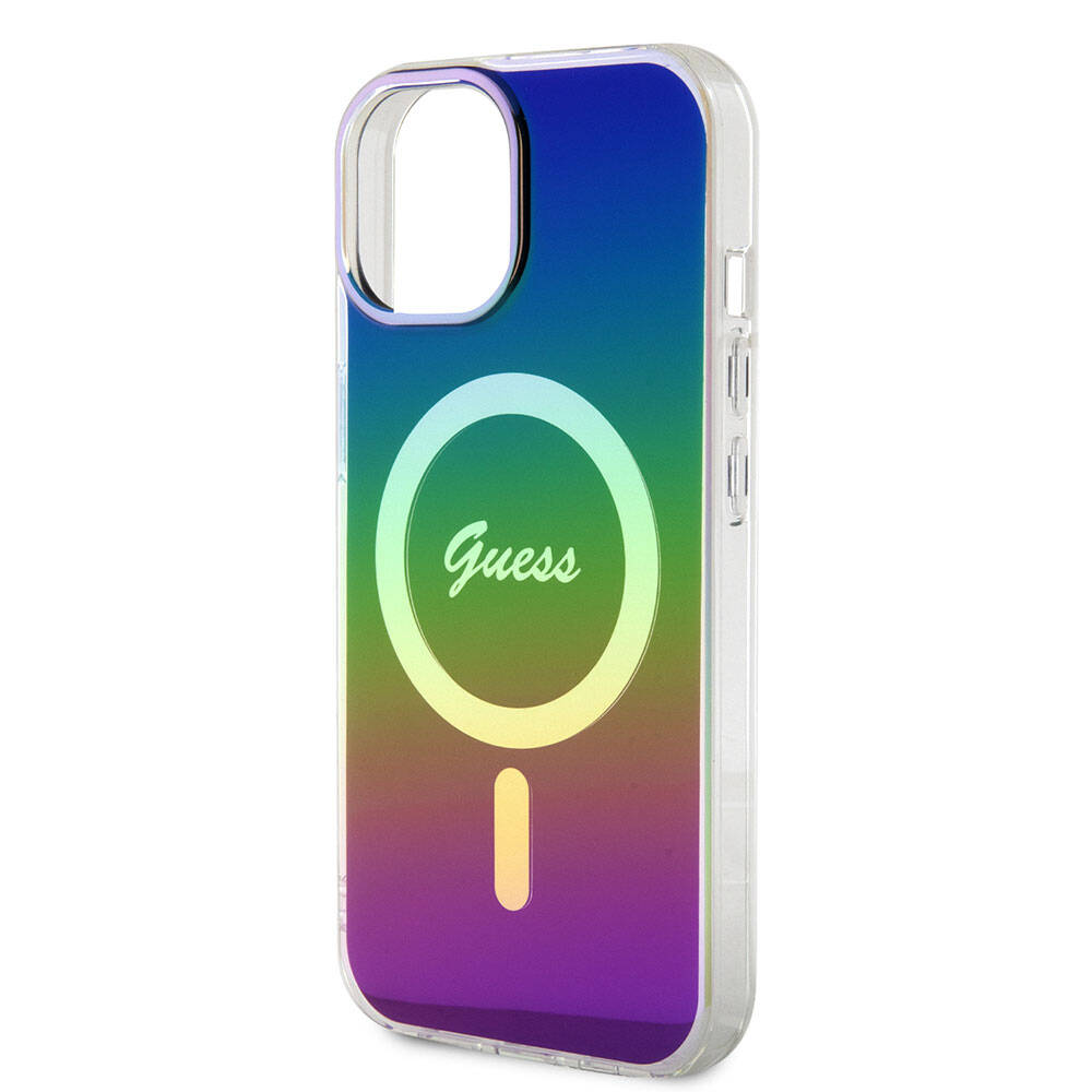iPhone 15 Plus Kılıf Guess Orijinal Lisanslı M-safe Şarj Özellikli Yazı Logolu Iridescent Kılıf