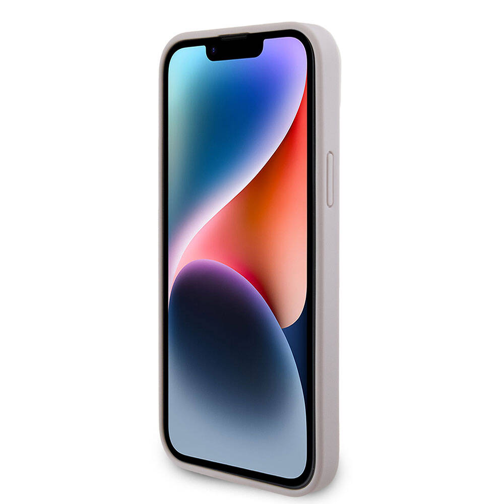 iPhone 15 Plus Kılıf Guess Orijinal Lisanslı PU Deri Taşlı Üçgen Logo 4G Desenli Kılıf