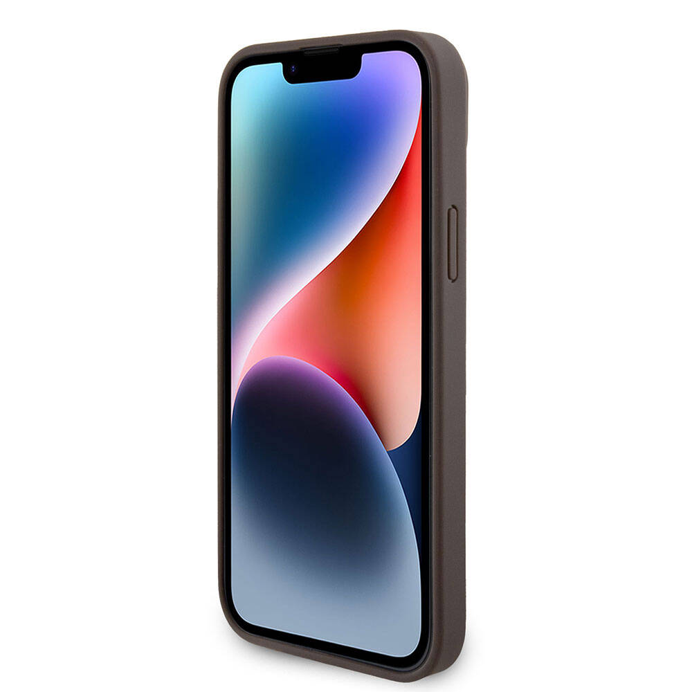 iPhone 15 Plus Kılıf Guess Orijinal Lisanslı PU Deri Taşlı Üçgen Logo 4G Desenli Strass Kılıf