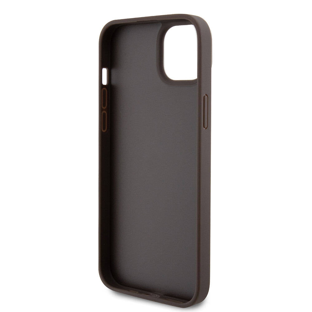 iPhone 15 Plus Kılıf Guess Orijinal Lisanslı PU Deri Taşlı Üçgen Logo 4G Desenli Strass Kılıf